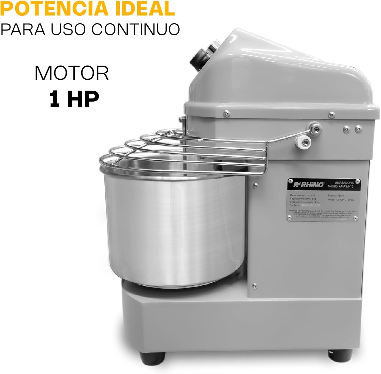 Amasadora Comercial Rhino Amasa-10 1 Hp 10 Litros 1796 Rpm