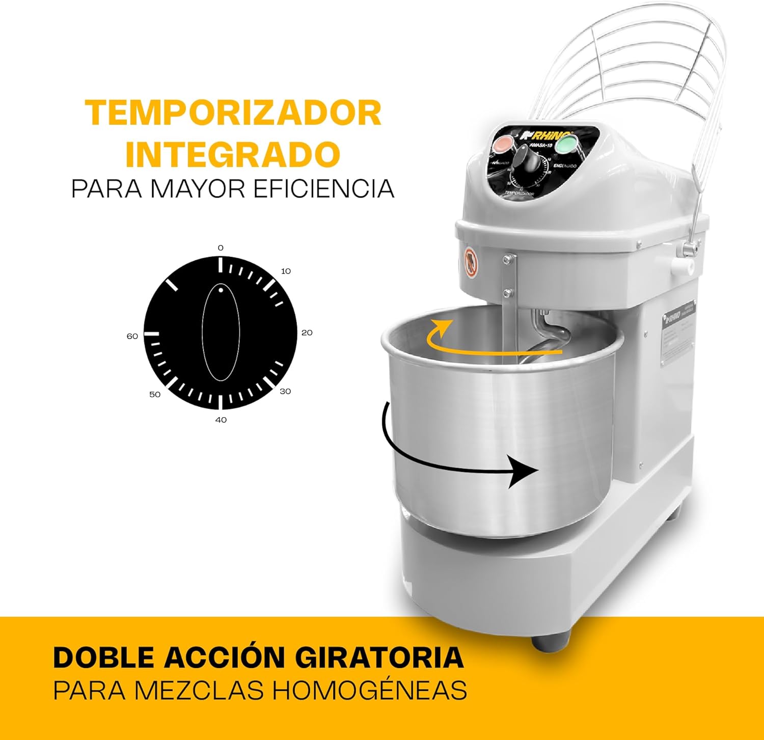 Amasadora Comercial Rhino Amasa-10 1 Hp 10 Litros 1796 Rpm