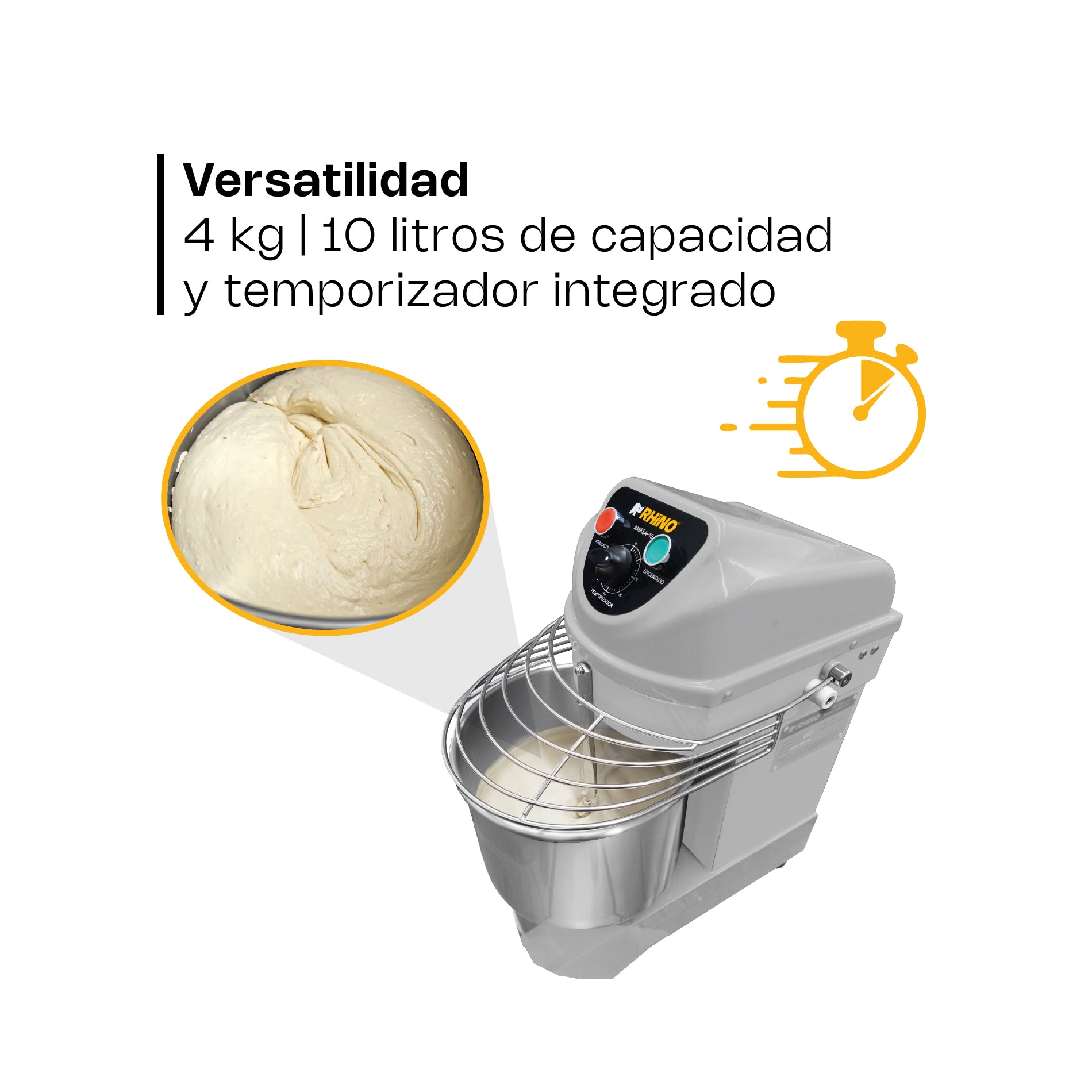Amasadora Comercial Rhino Amasa-10 1 Hp 10 Litros 1796 Rpm