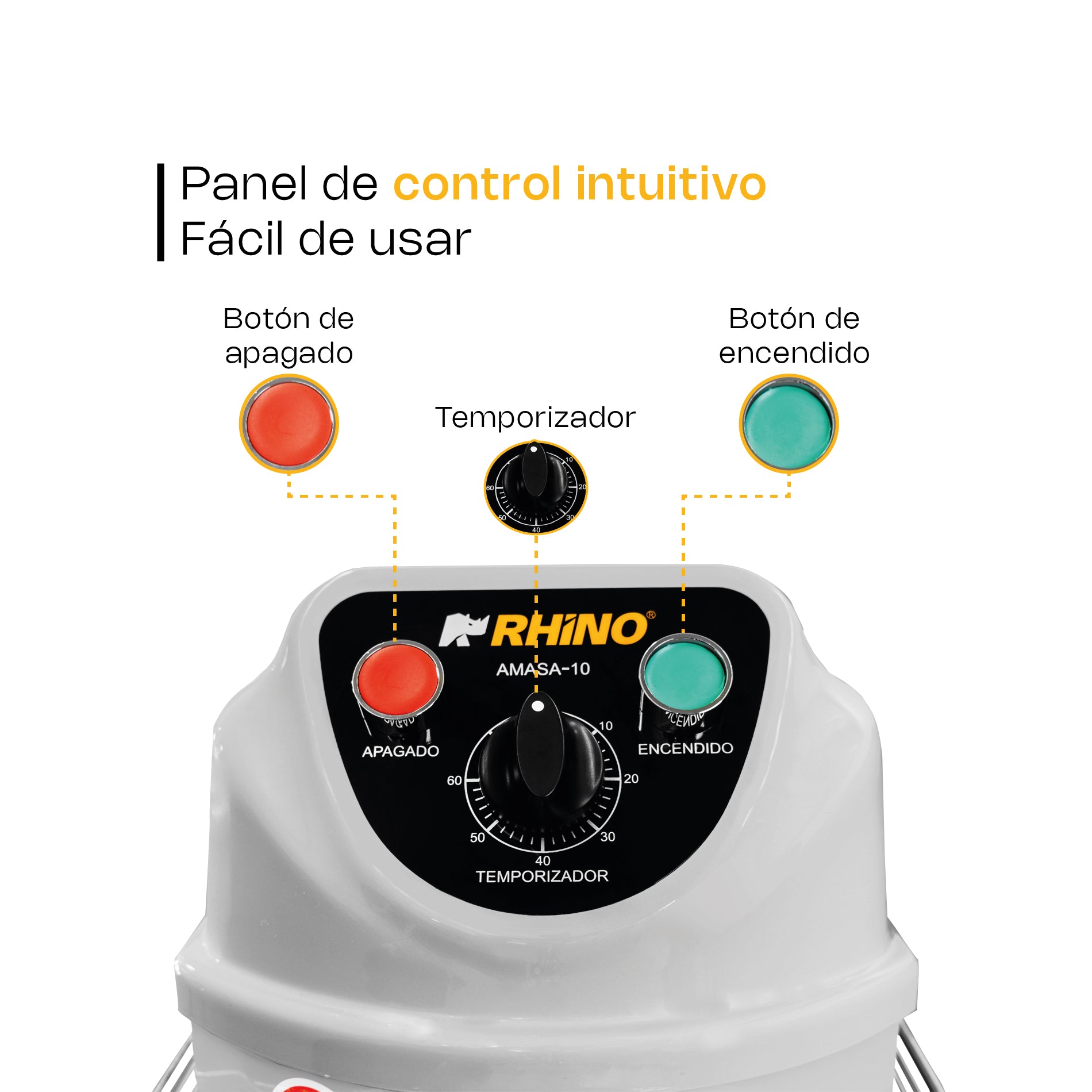 Amasadora Comercial Rhino Amasa-10 1 Hp 10 Litros 1796 Rpm