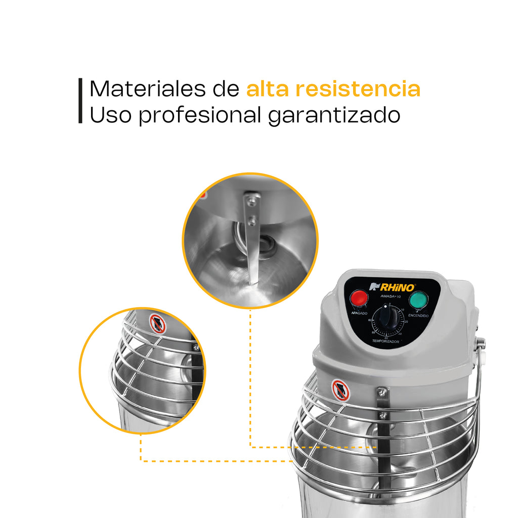 Amasadora Comercial Rhino Amasa-10 1 Hp 10 Litros 1796 Rpm