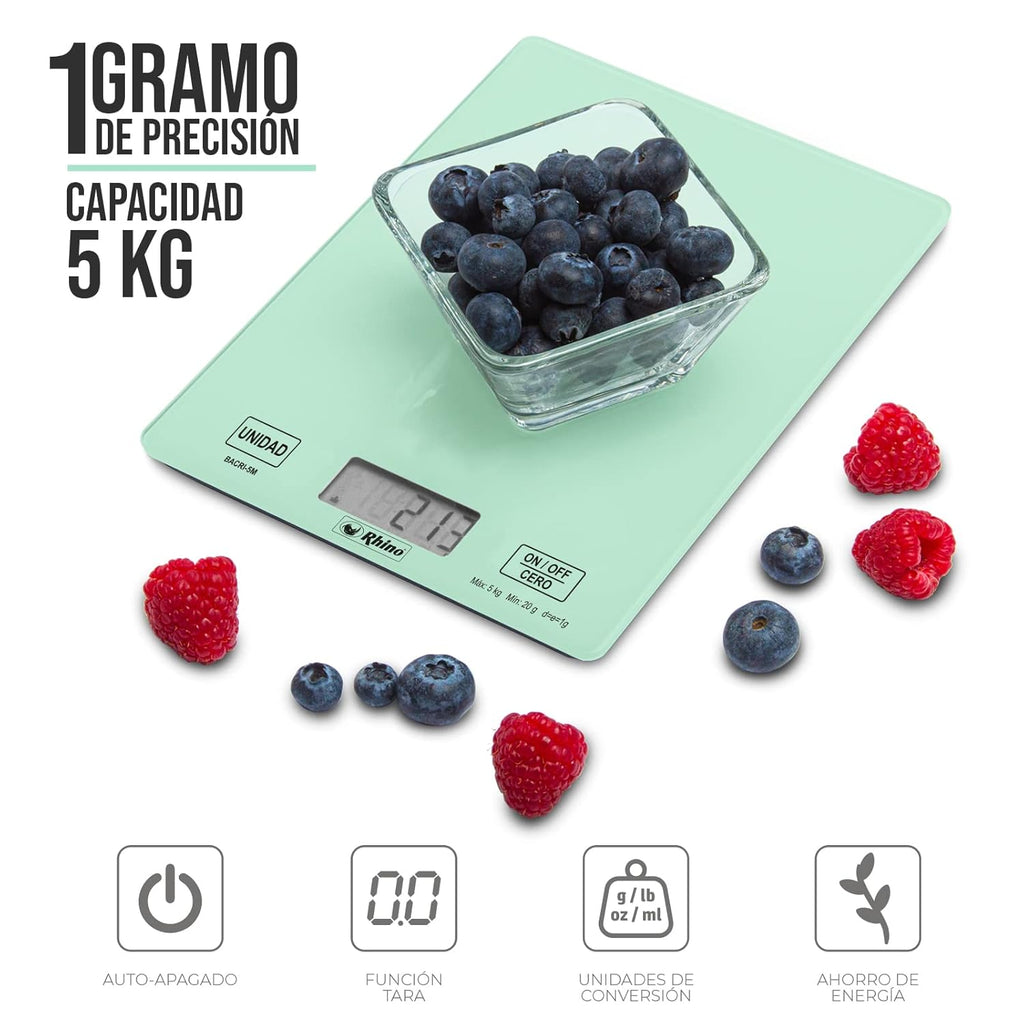Bascula Digital Rhino De Cocina Bacri-5m 5kg Cristal Touch