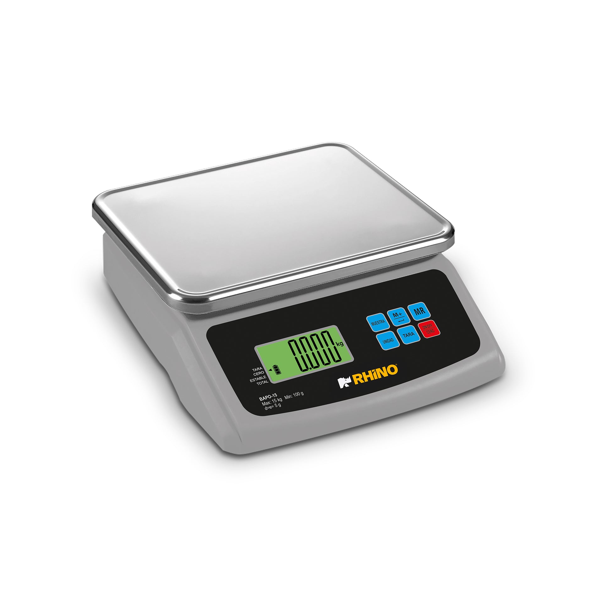 Báscula Electrónica Porcionadora Rhino 15kg/5g Bapo-15 5g Color Aluminio