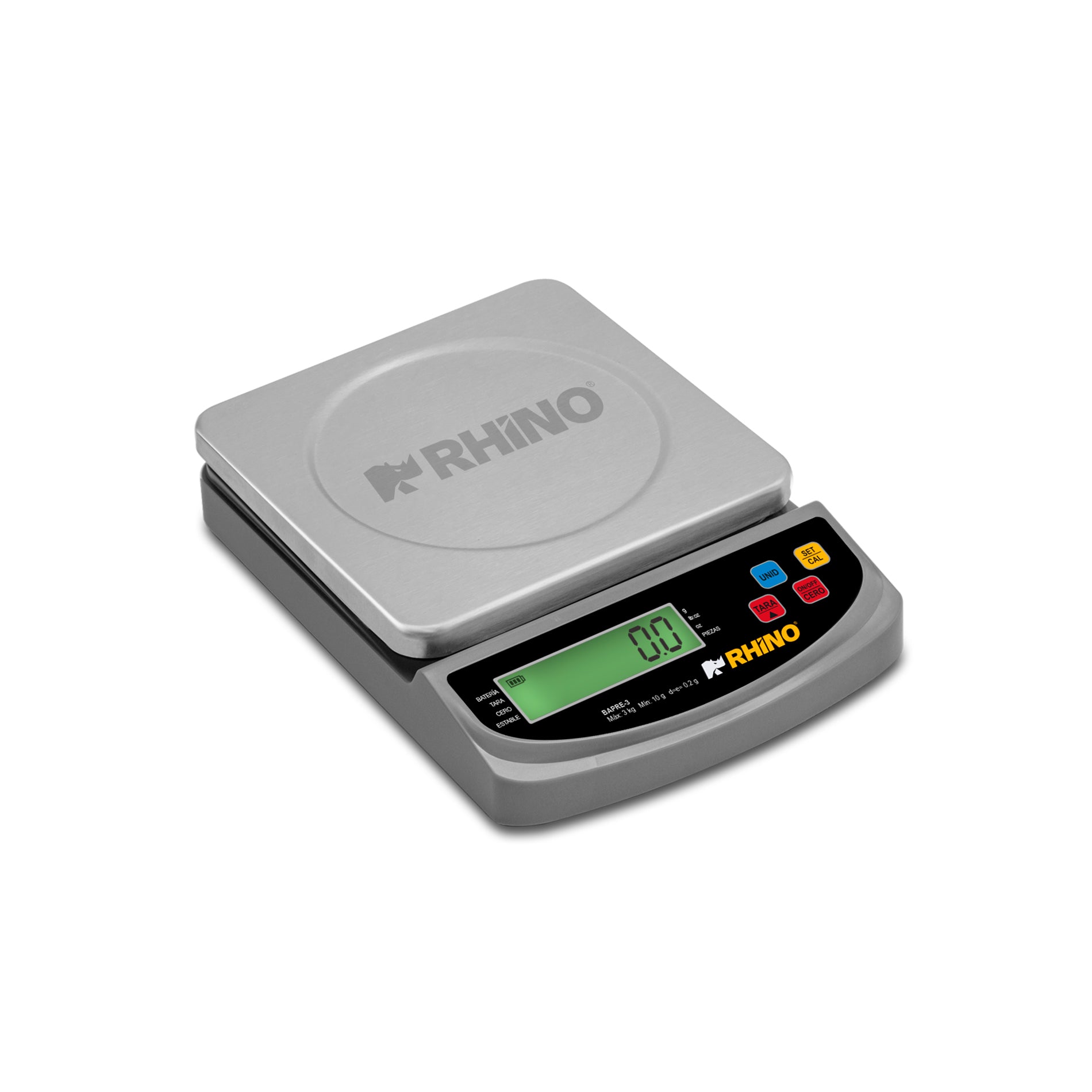 Báscula Digital de Precisión Rhino BAPRE-3 de 3 kg con Plato de Acero Inoxidable