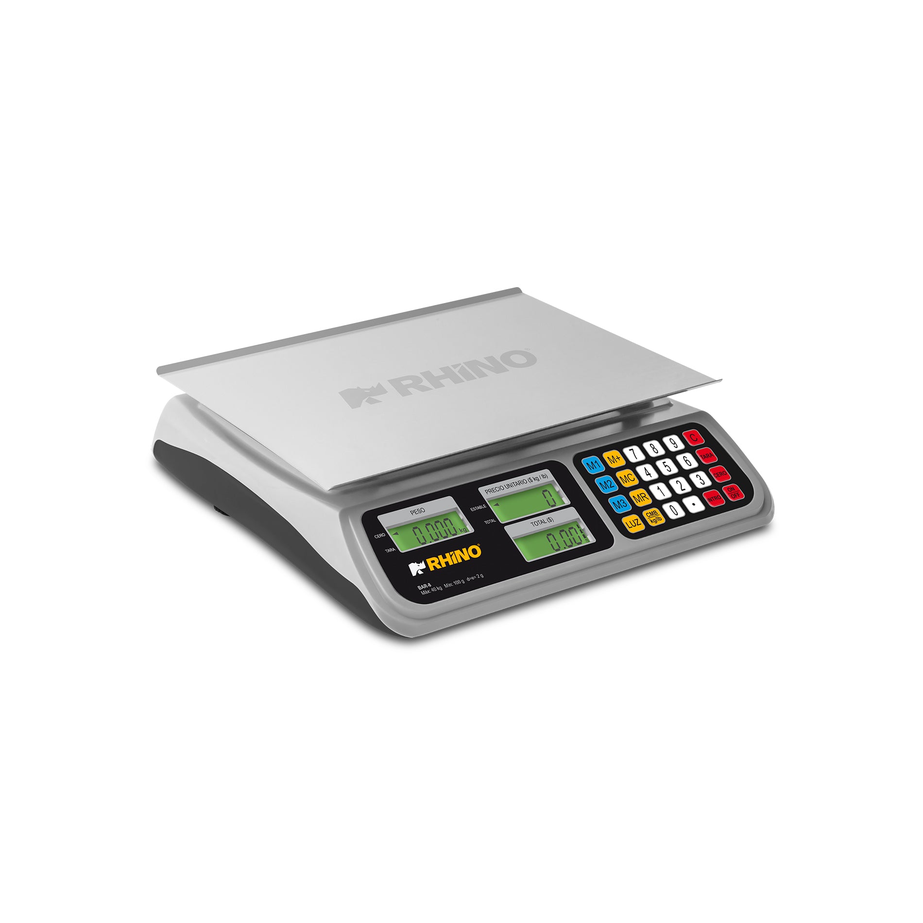 Báscula Digital Peso-Precio para 40kg Rhino Bar-8 Recargable Pantalla Iluminada