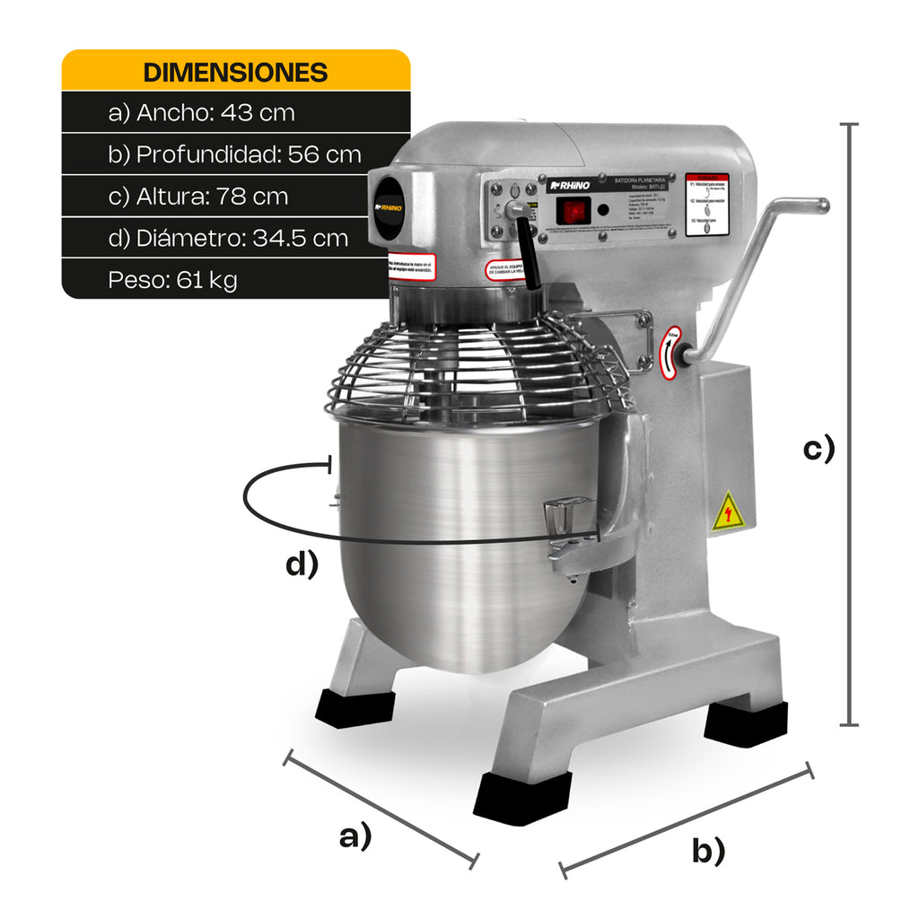 Batidora Industrial Rhino 20 Litros Bati-20 Color Gris